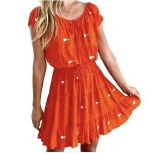 ANTHROPOLOGIE LEIFNOTES BOHO ORANGE Embroidered MIRRORED DRESS SZ.2 kidcore